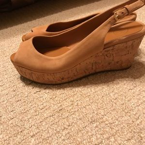 Tory burch tan suede and cork wedges